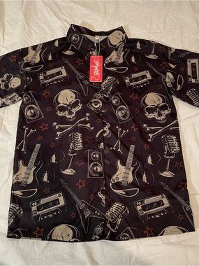 ROMWE Black Rock Print Button-Down Shirt
